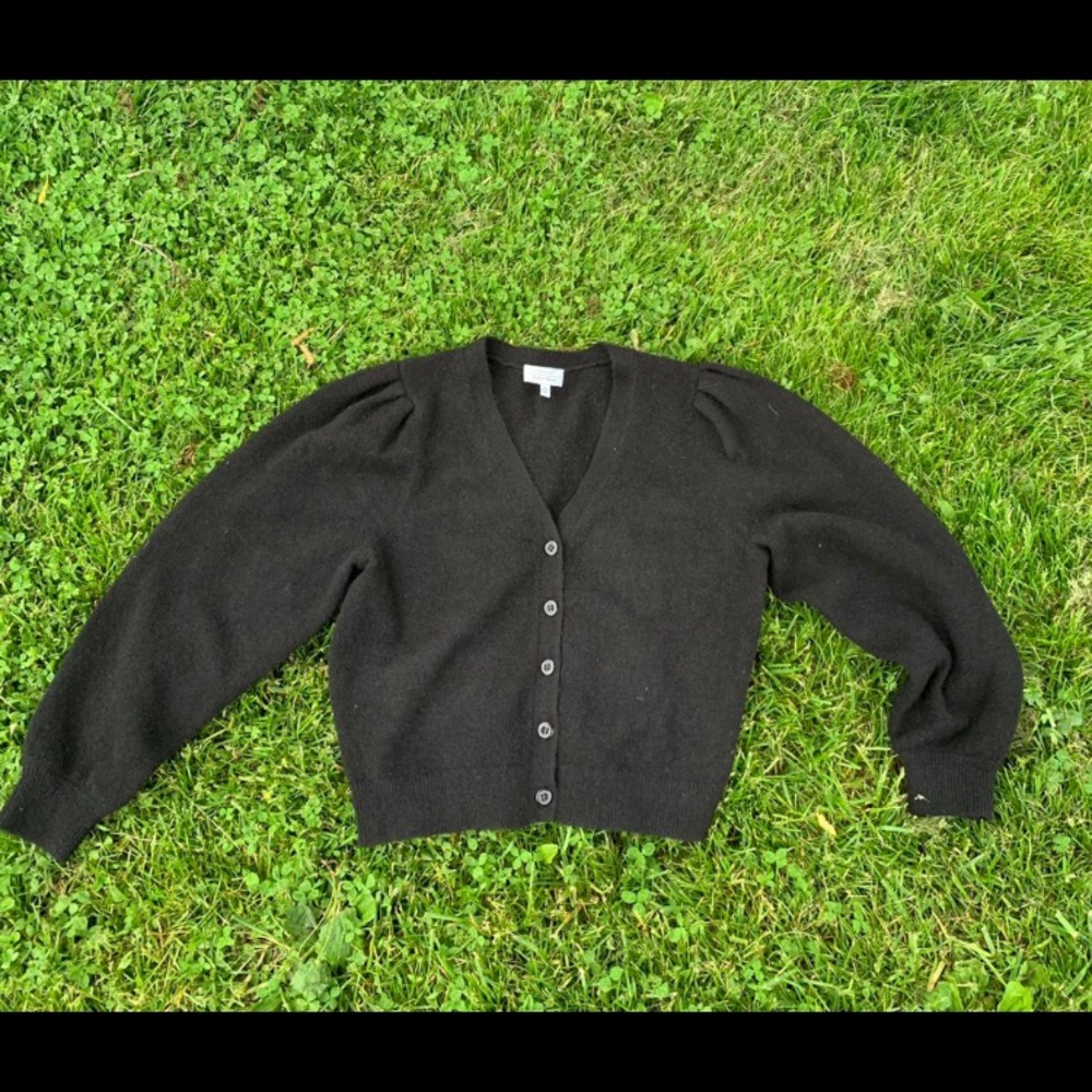 Wool-Blend Puff Sleeve Cardigan